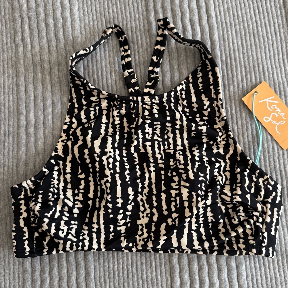 Kona Sol | High Neck Bikini Top | Black & Cream | Size: Small | NWT